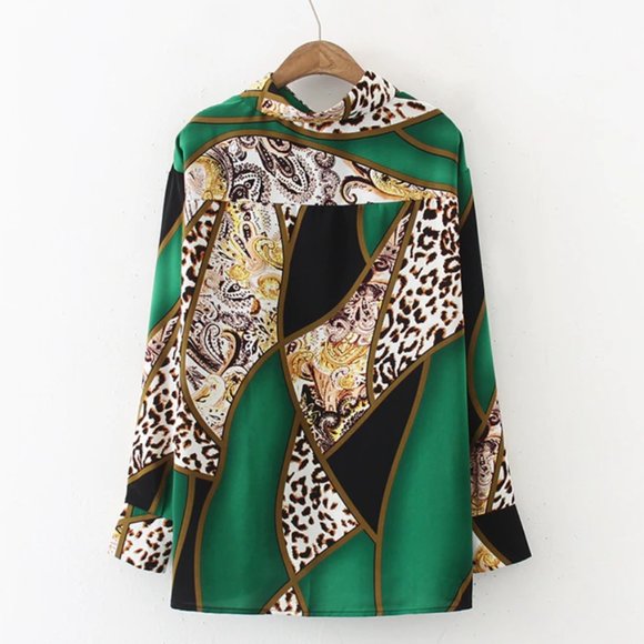 Fashion Leopard Contrast Long Sleeve Shirt Blouse Top - Picture 7 of 15